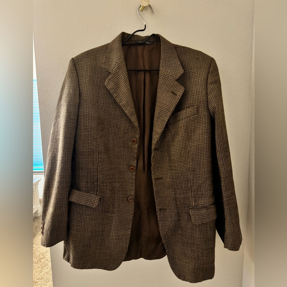 Saks Fifth Ave Brown Checkered Blazer